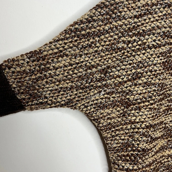 RYU Cowl Neck Dolman Batwing Sleeve Metallic Weave Brown & Tan Boho Knit Sweater - Picture 5 of 12